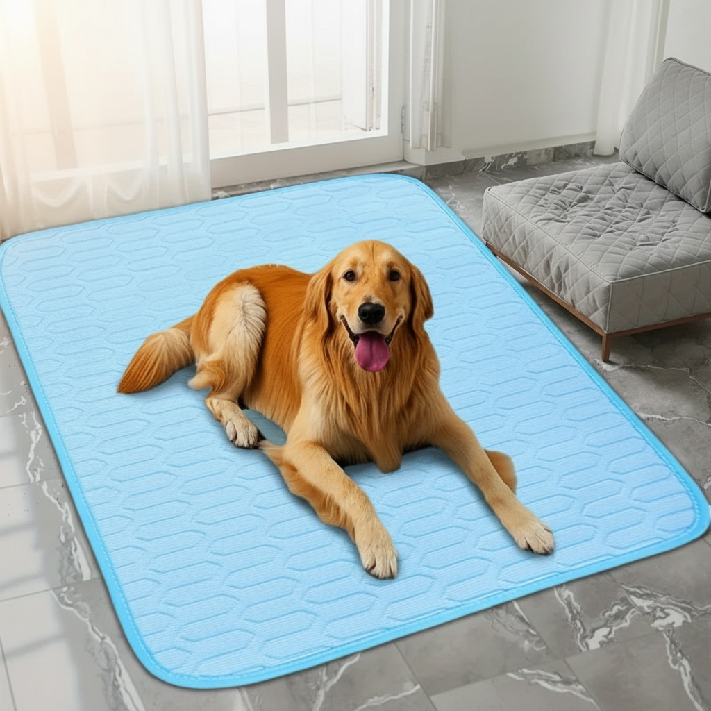 Chien sur tapis rafraîchissant